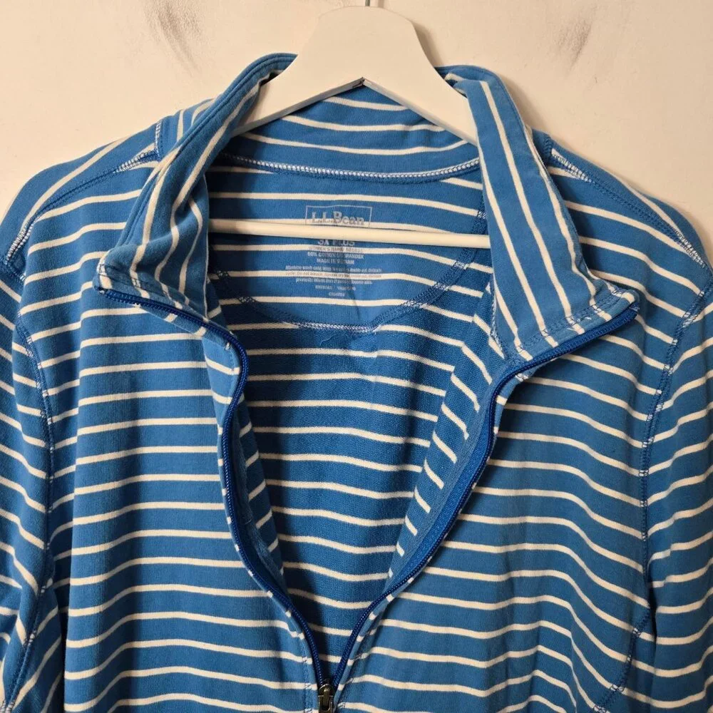 L.L. Bean Women's Size 3X Ultrsoft Full-Zip Mock-Neck Blue Striped Jacket